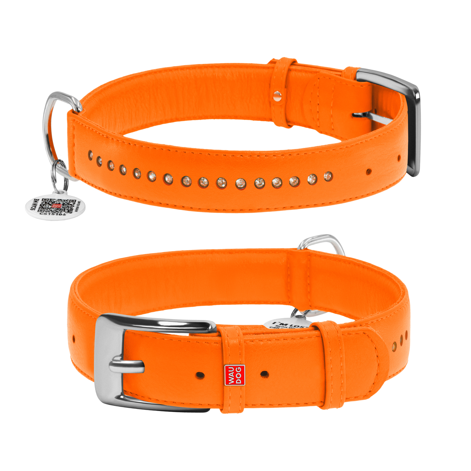 Wau Dog Ogrlica Glamour Oranž Crystal 30-39cm/20mm
